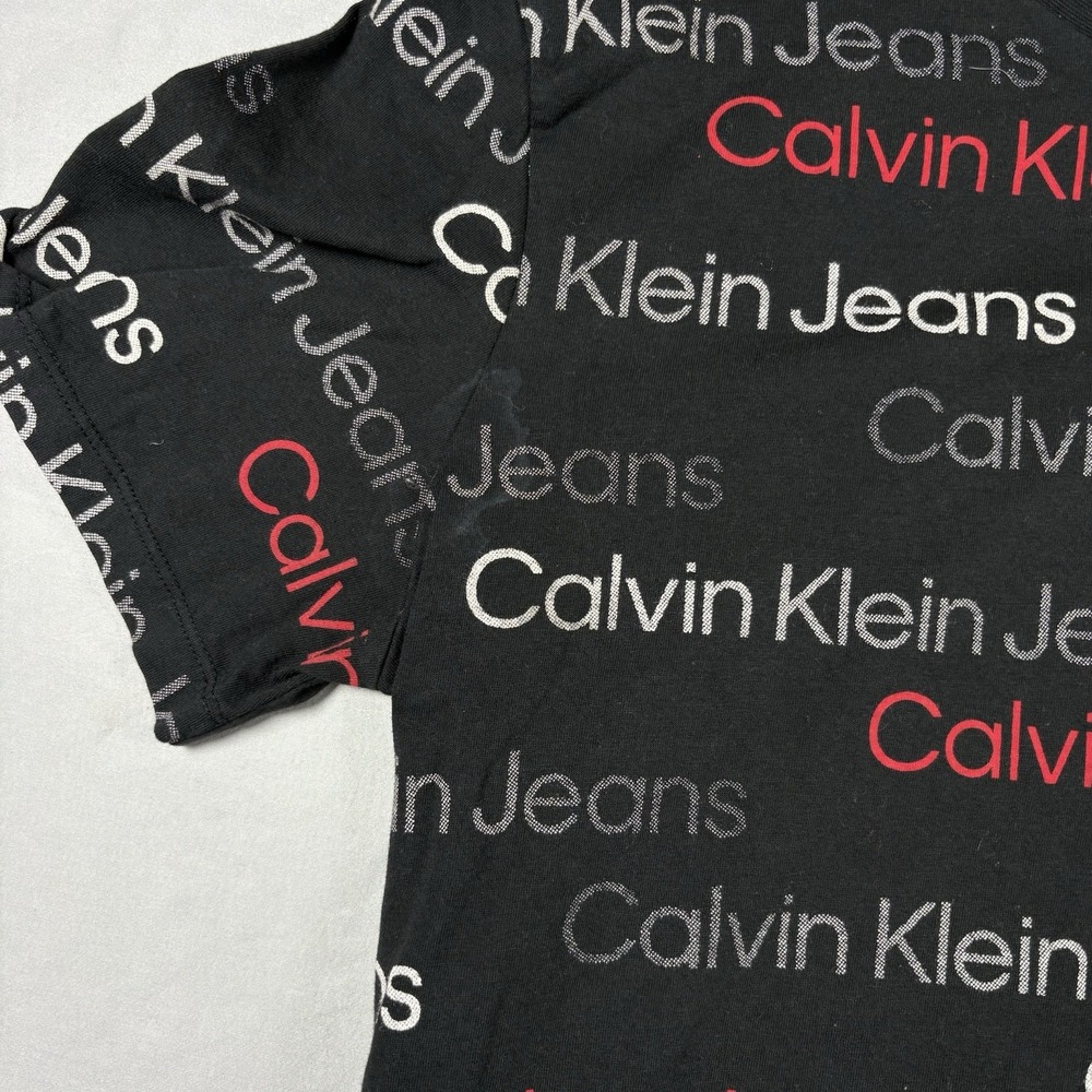Calvin Klein Jeans All Over Logo Print T Shirt Black Red White Men's Medium M - Picture 4 of 7